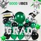 Dark Green black Silver Graduations Balloon Garland Kit with cap diploma and explosion star foil balloons for class of 2026 Prom party decorations congratulations party ceremony decor